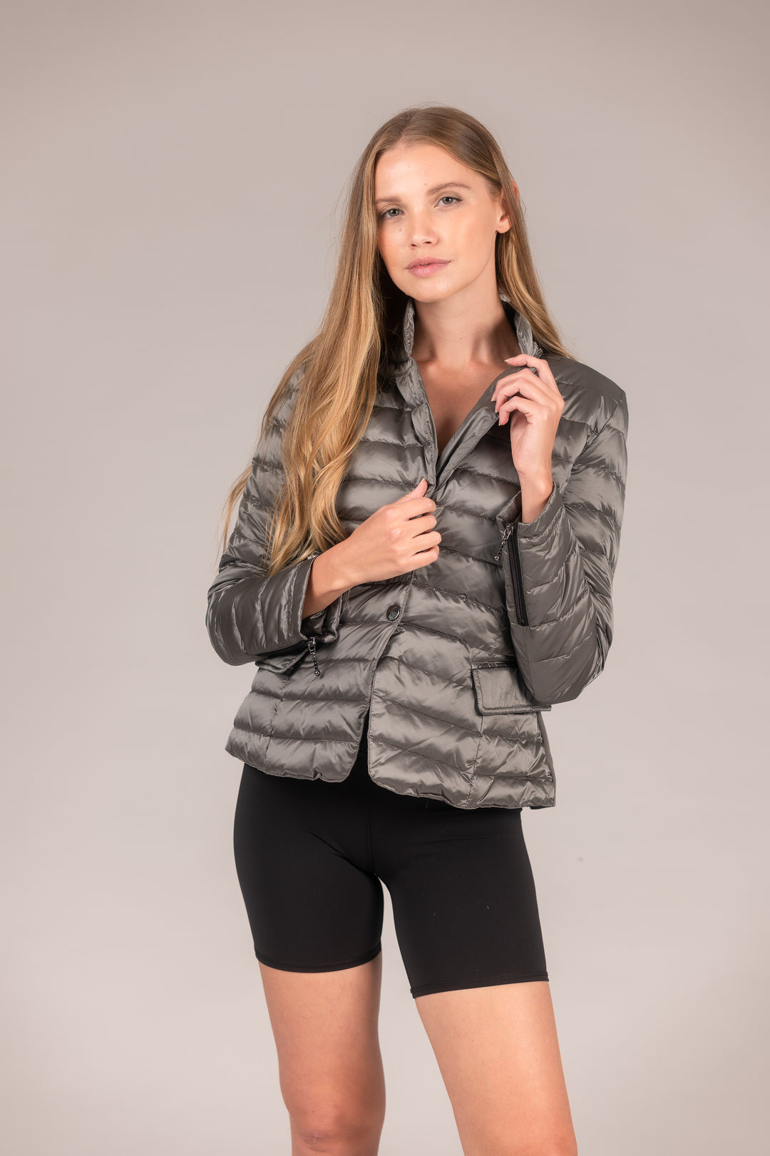 Button Down Puffer Blazer Jacket