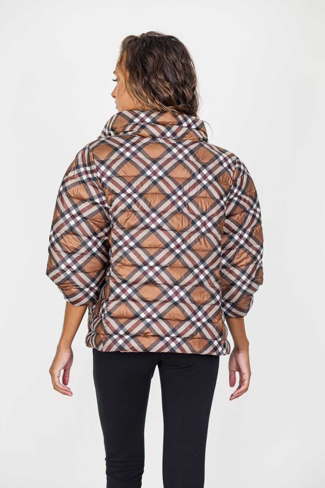 Pattern Crop Sleeve Puffer Jacket