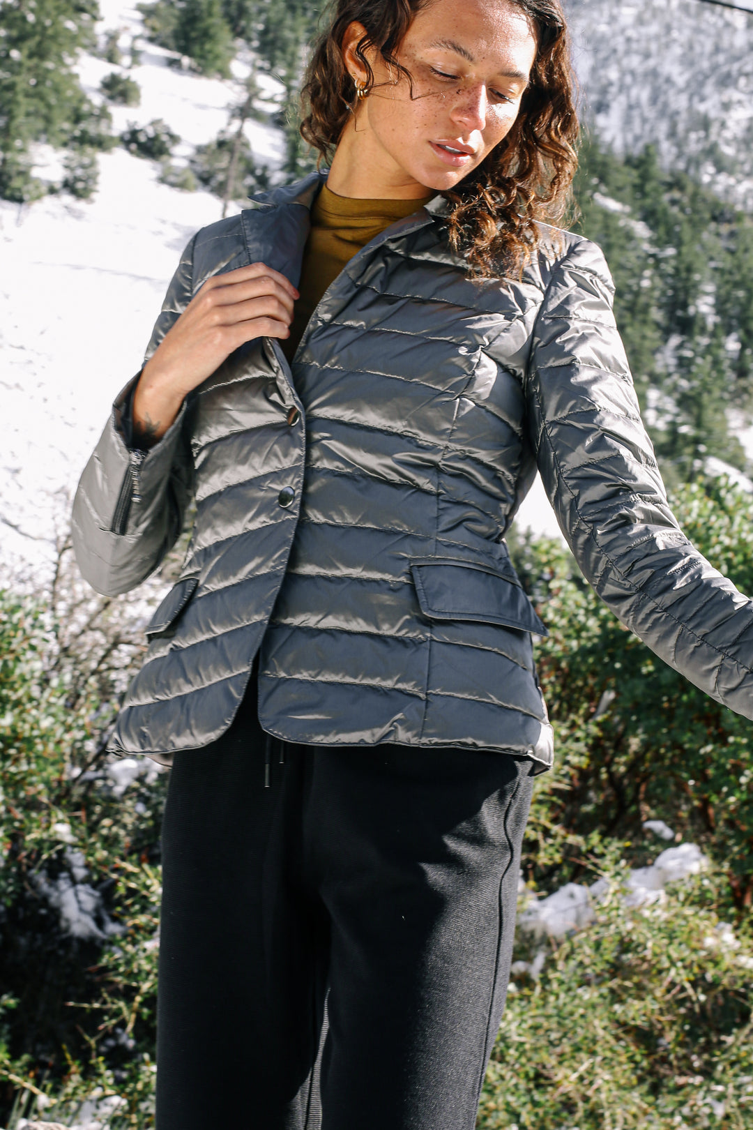 Button Down Puffer Blazer Jacket