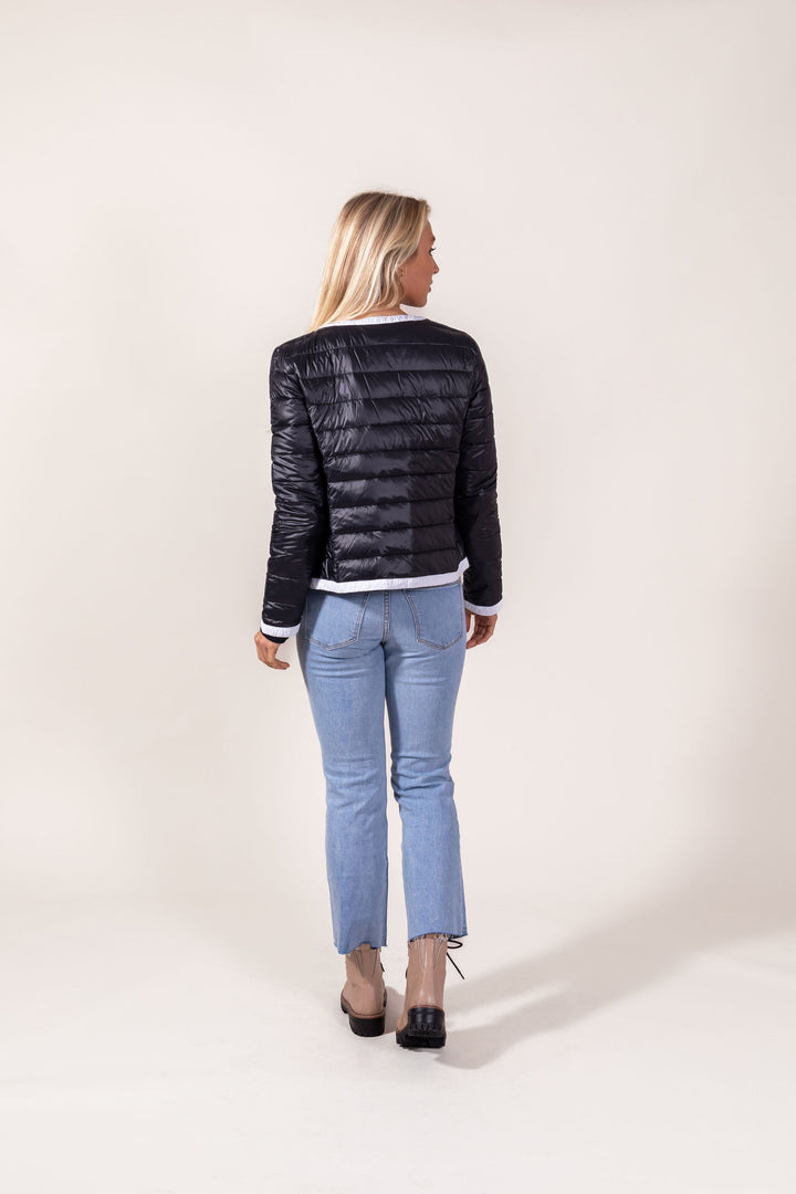 women trim contrast puffer jacket