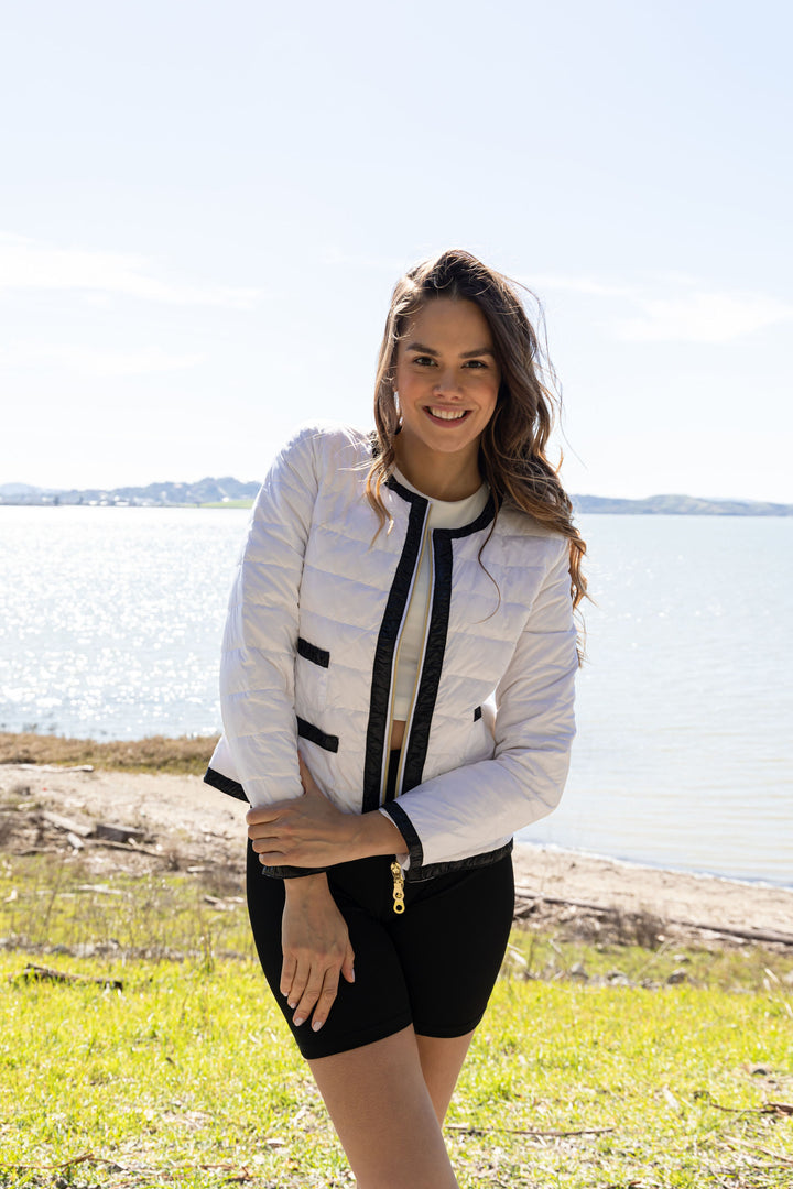 women trim contrast puffer jacket