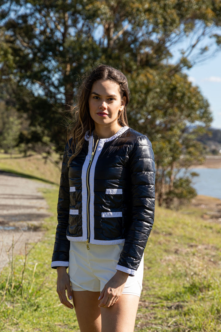 women trim contrast puffer jacket