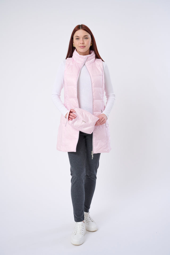 Long Metallic Nylon Down Vest