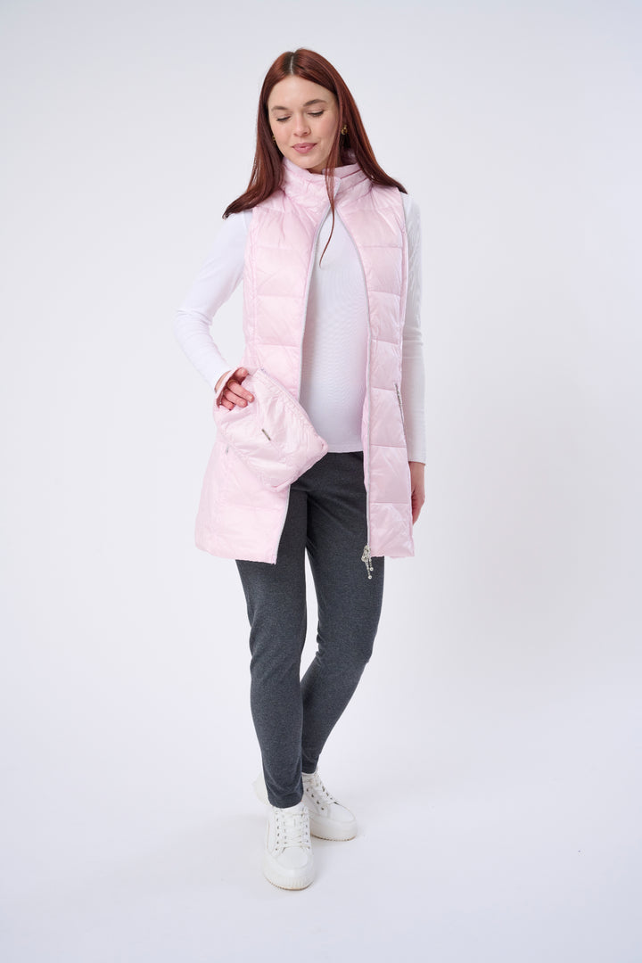 Long Metallic Nylon Down Vest