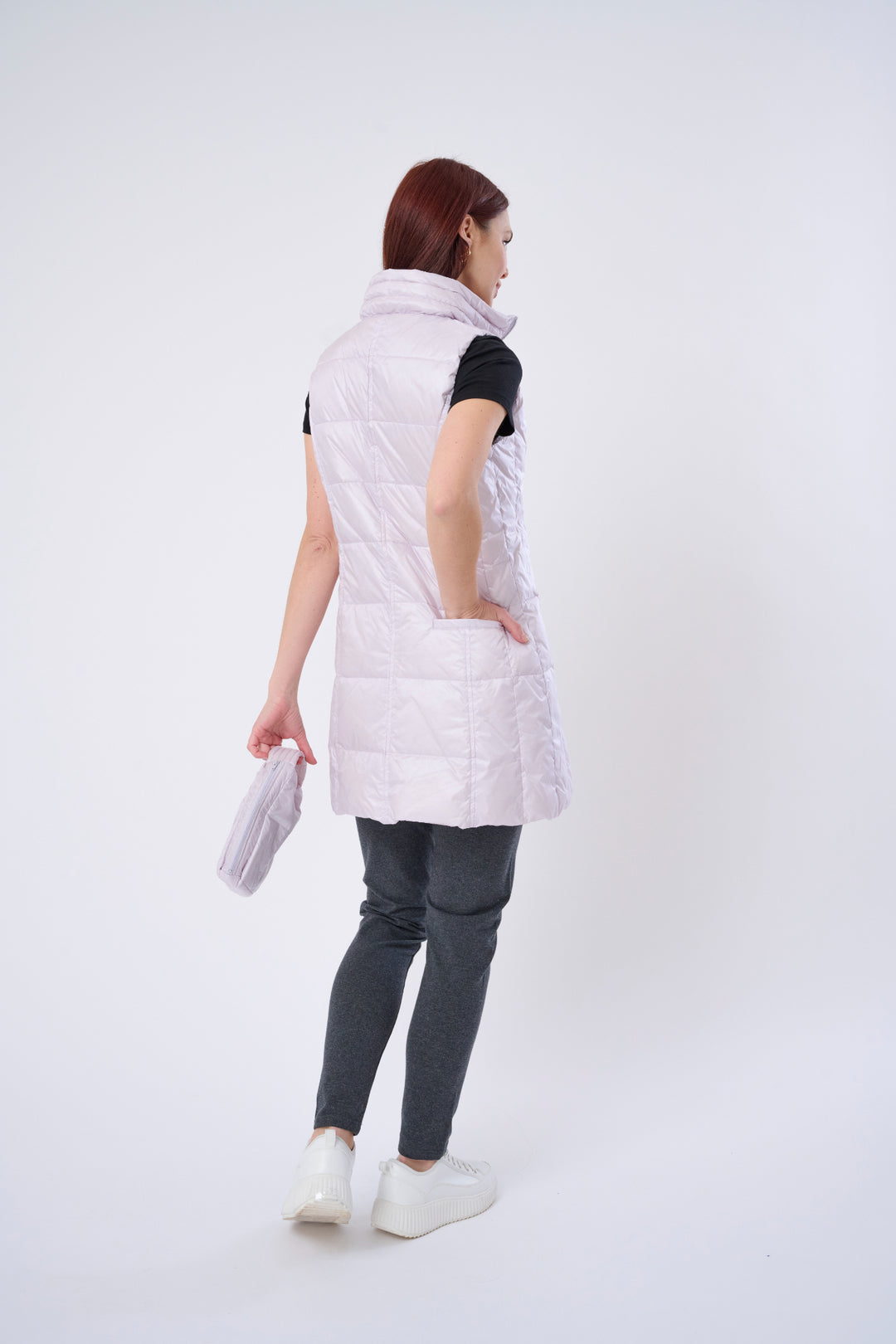 Long Metallic Nylon Down Vest