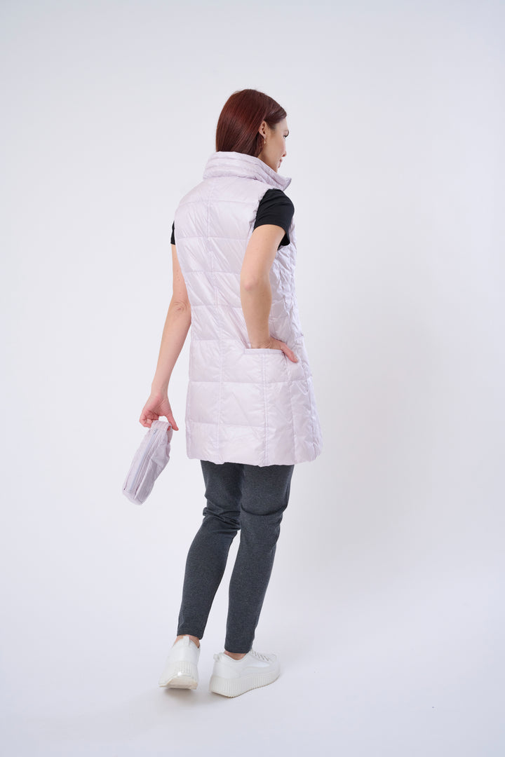 Long Metallic Nylon Down Vest