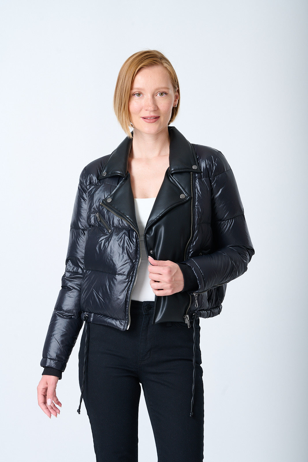 Faux Leather Moto Puffer