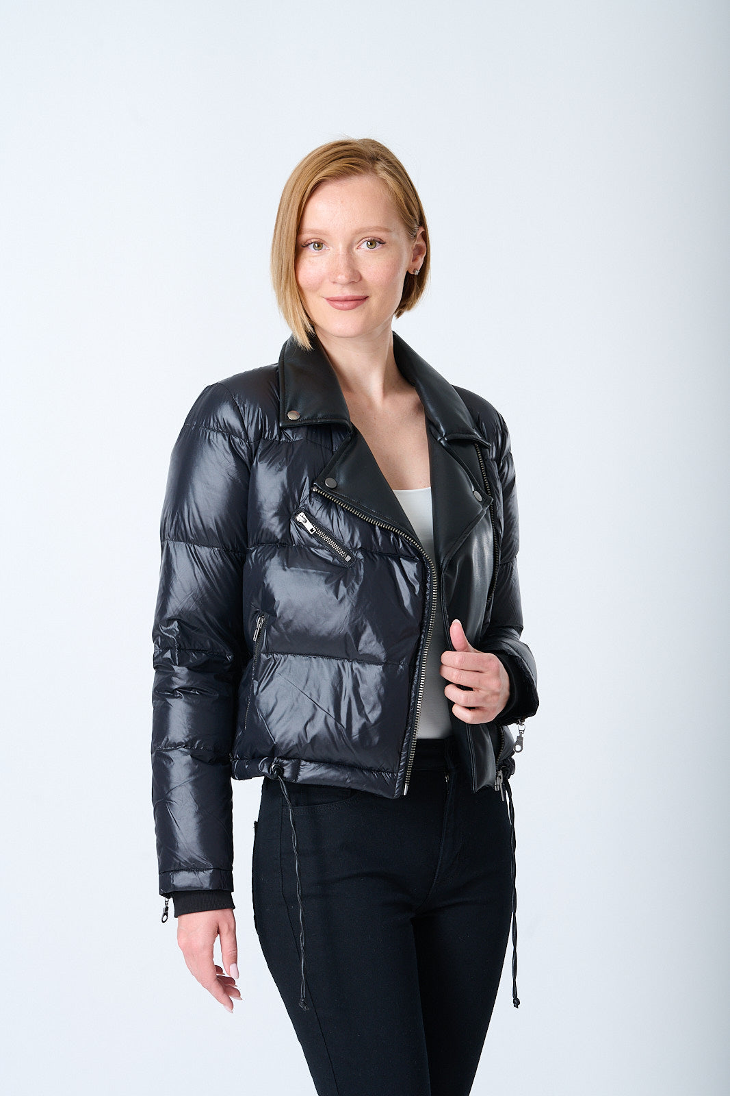 Faux Leather Moto Puffer