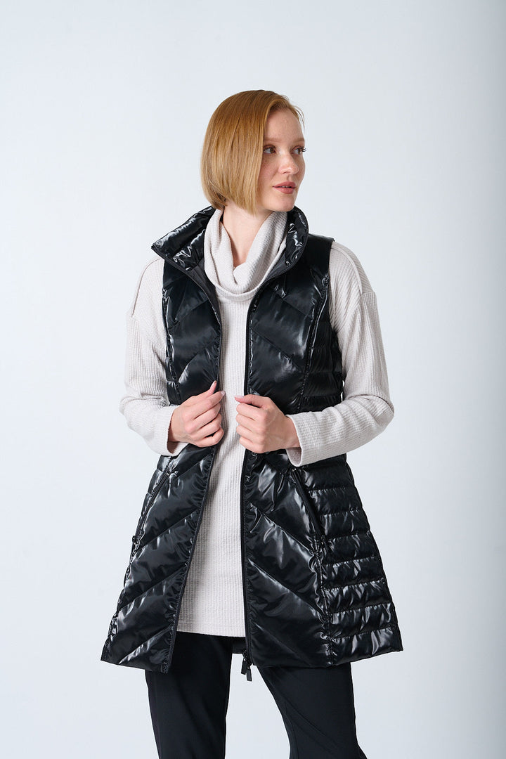 Black Waxed Chevron Quilted Vest