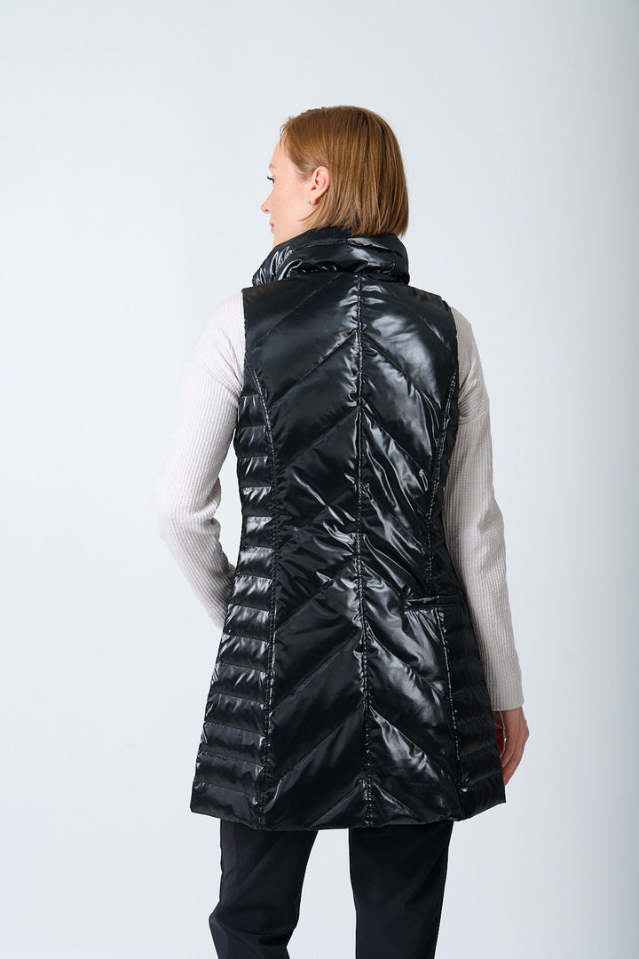 Black Waxed Chevron Quilted Vest