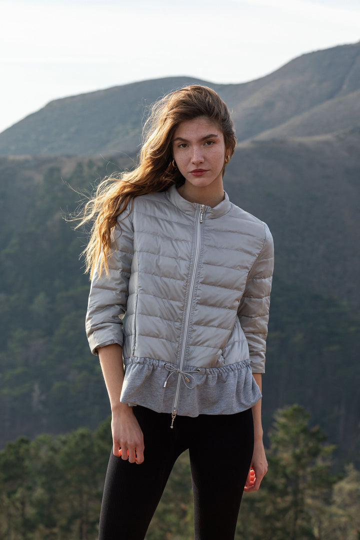 Quilted Knit Peplum Puffer Jacket