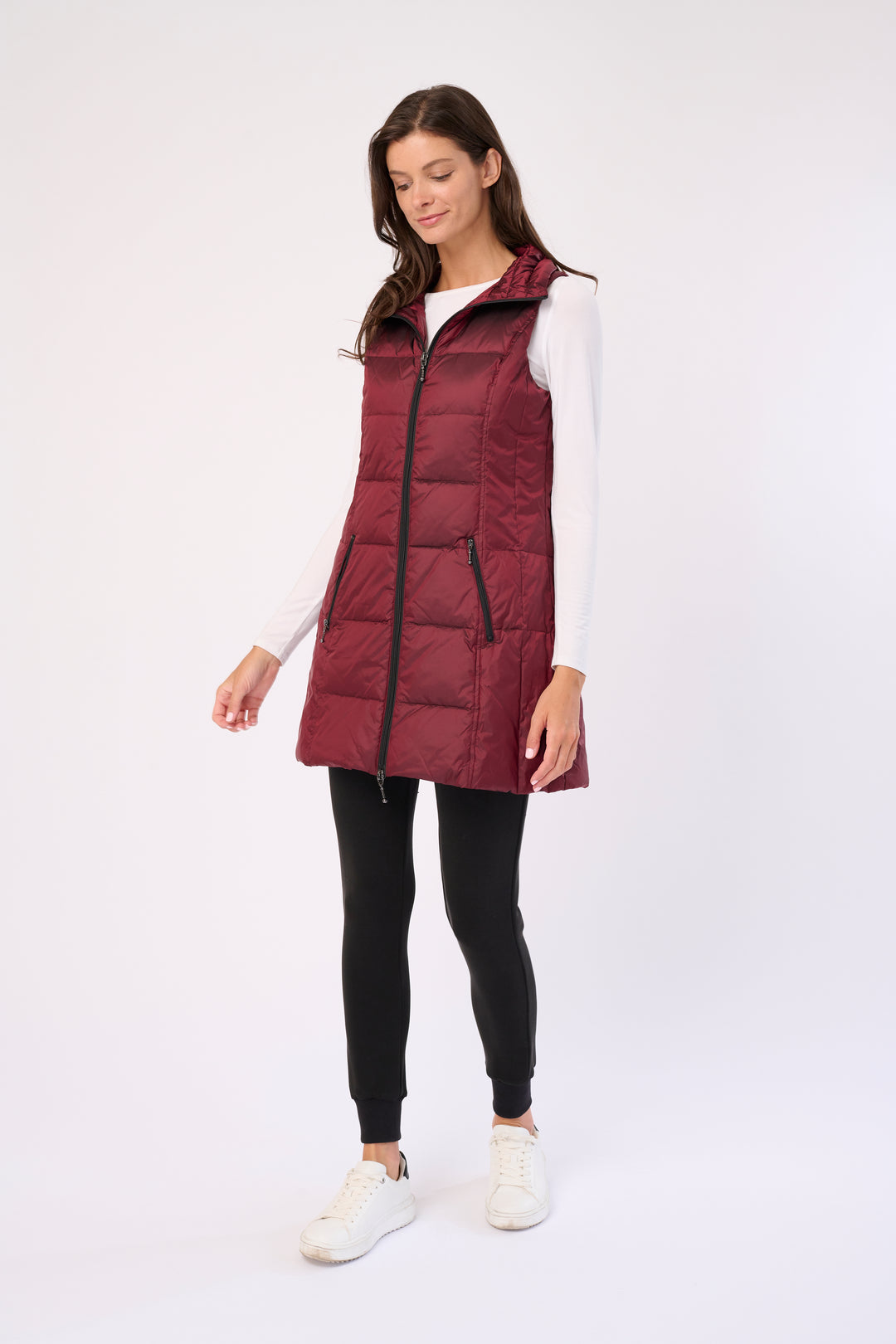 Long Metallic Nylon Down Vest