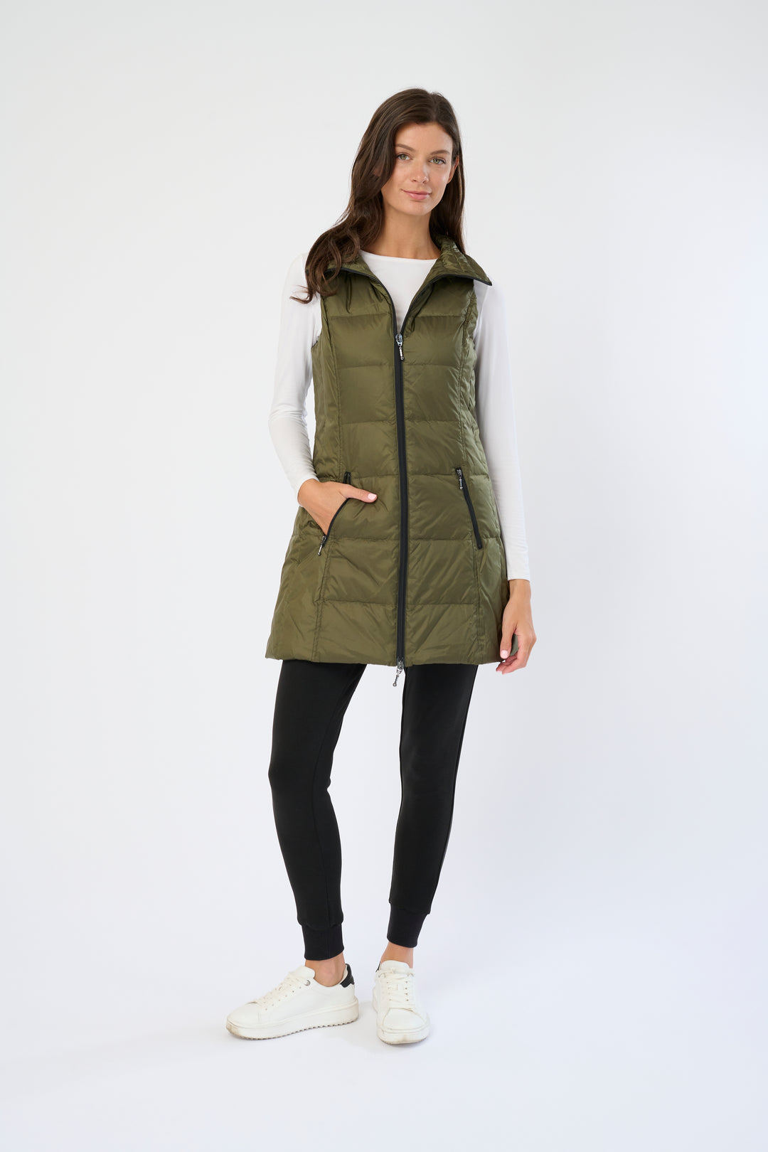 Long Metallic Nylon Down Vest