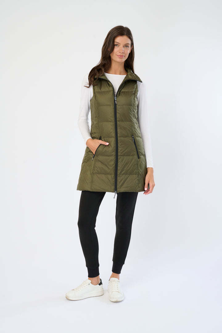 Long Metallic Nylon Down Vest