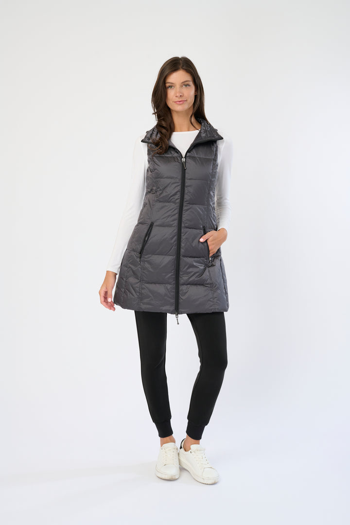 Long Metallic Nylon Down Vest