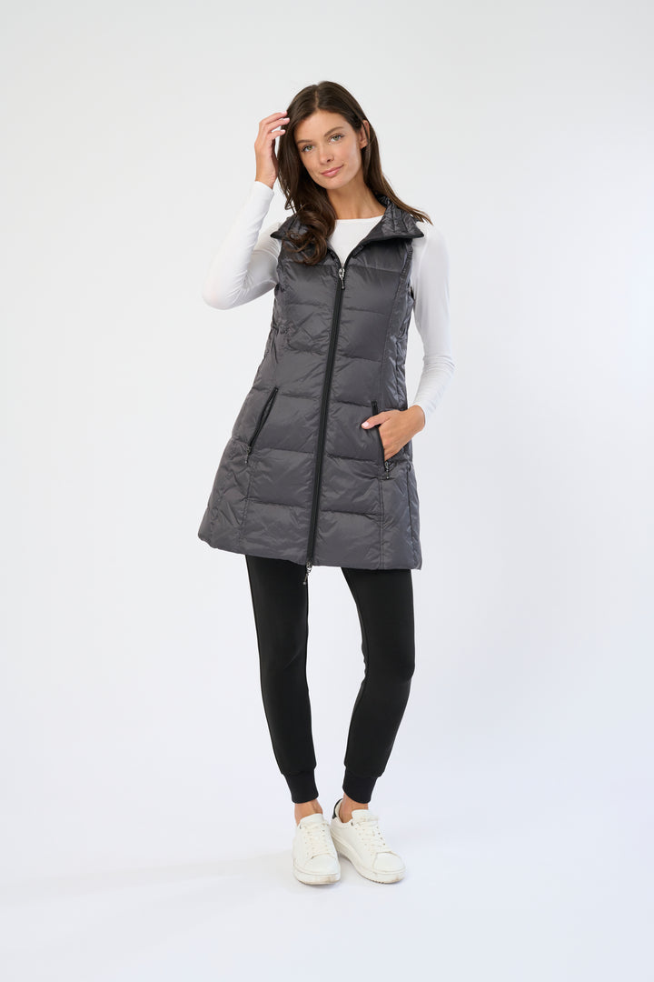 Long Metallic Nylon Down Vest