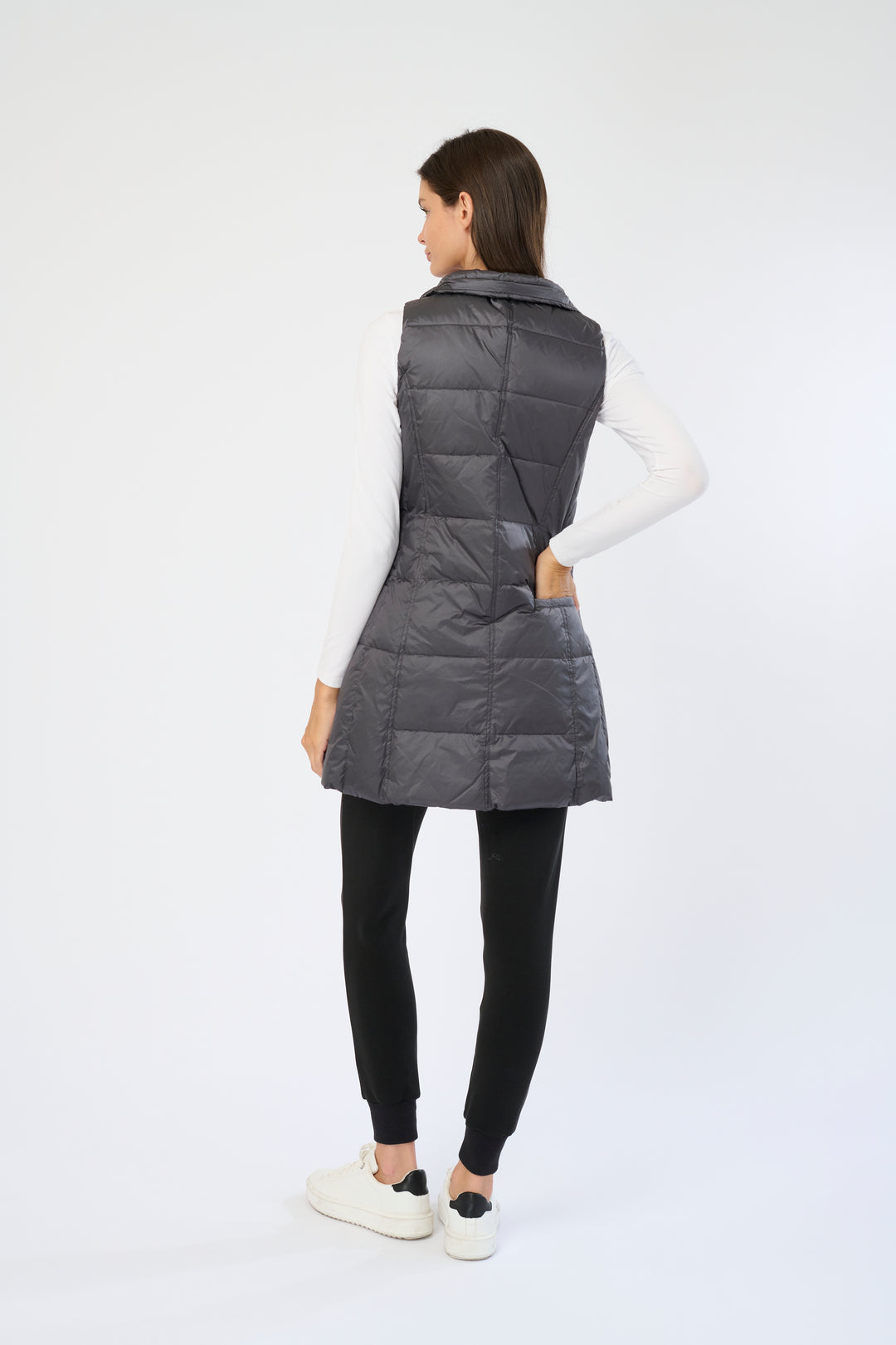 Long Metallic Nylon Down Vest