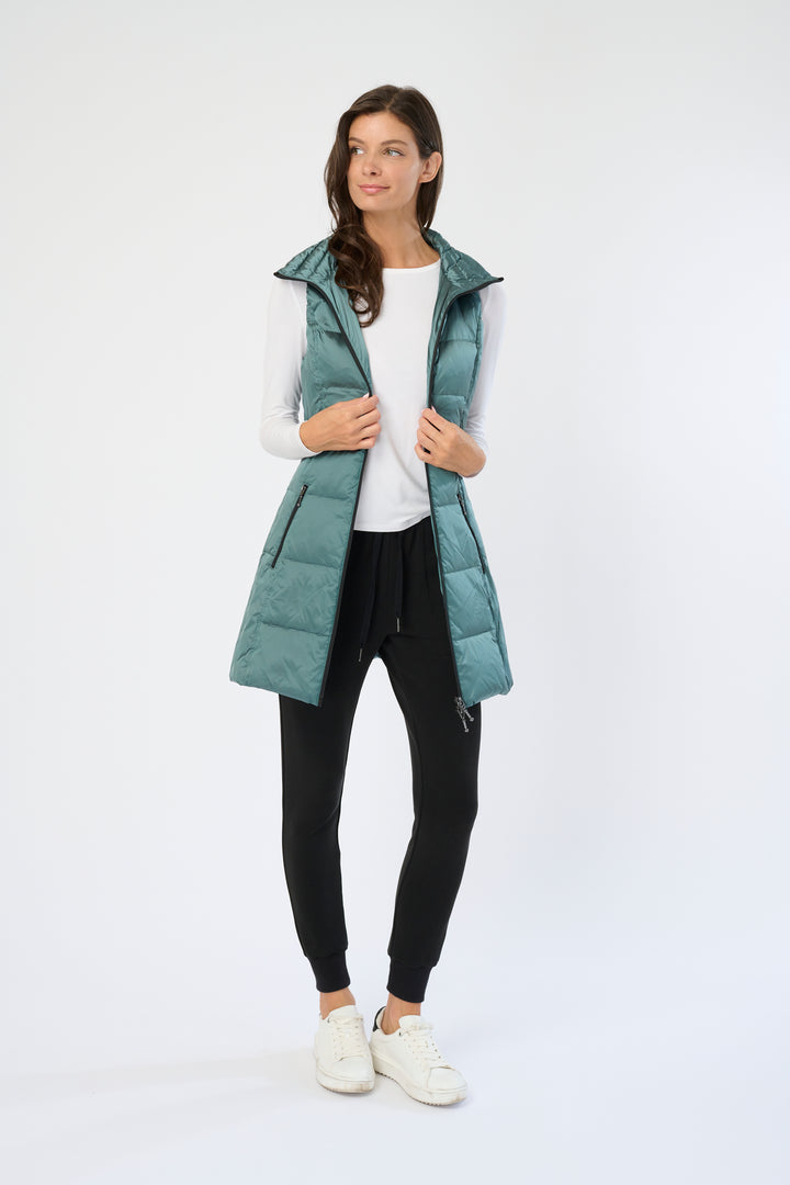 Long Metallic Nylon Down Vest