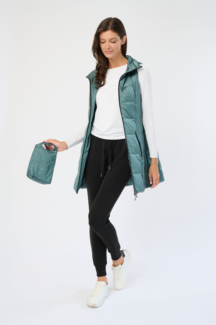 Long Metallic Nylon Down Vest