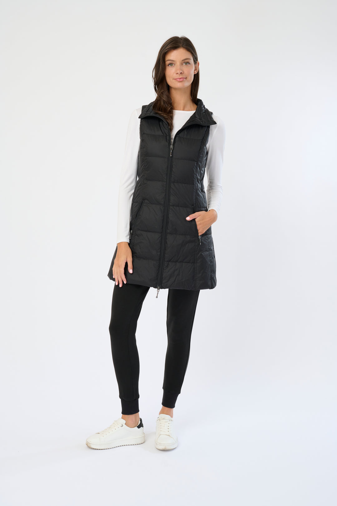 Long Metallic Nylon Down Vest