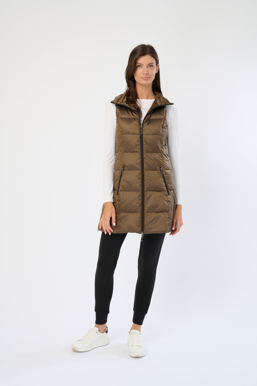 Long Metallic Nylon Down Vest