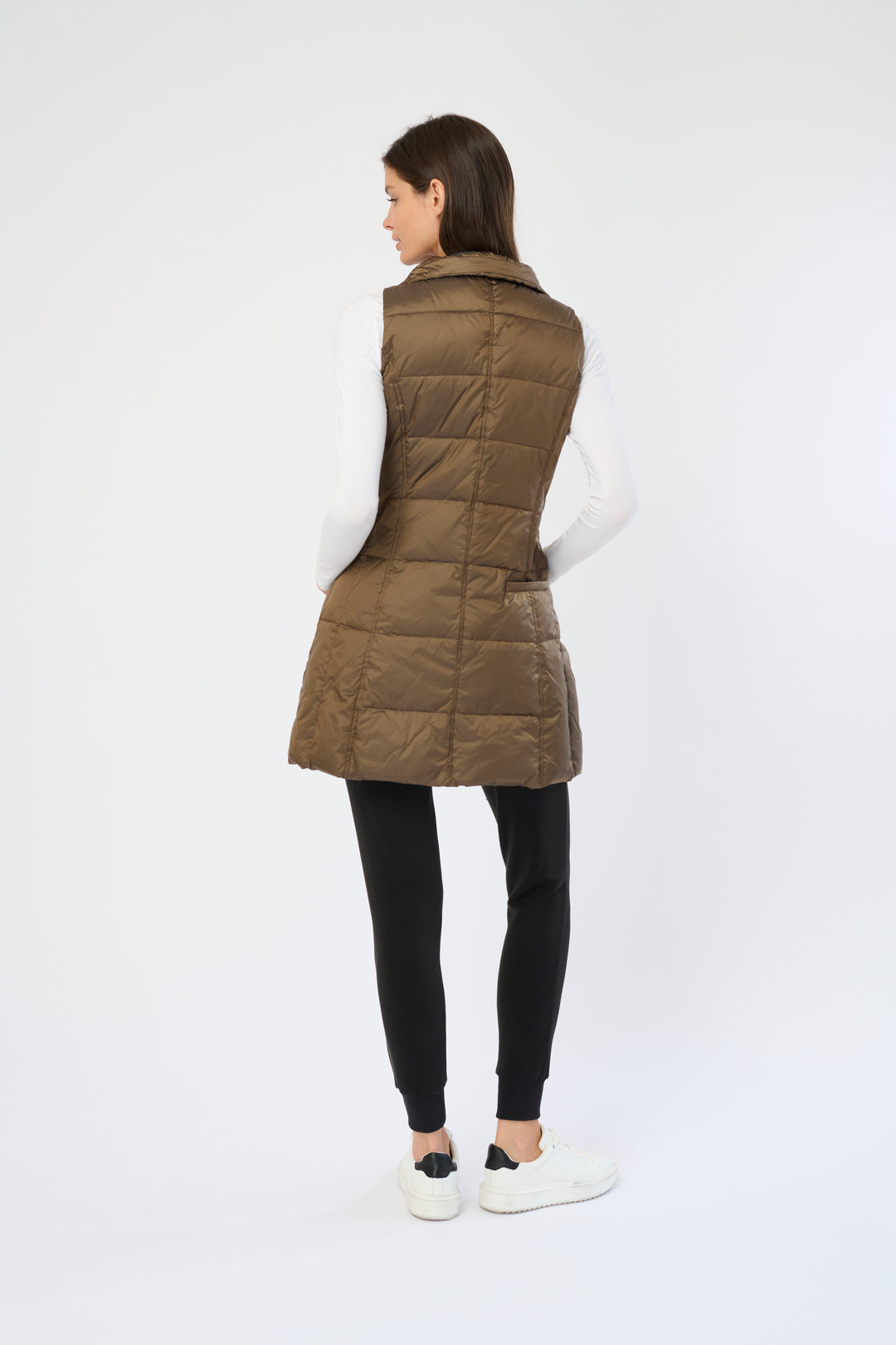 Long Metallic Nylon Down Vest
