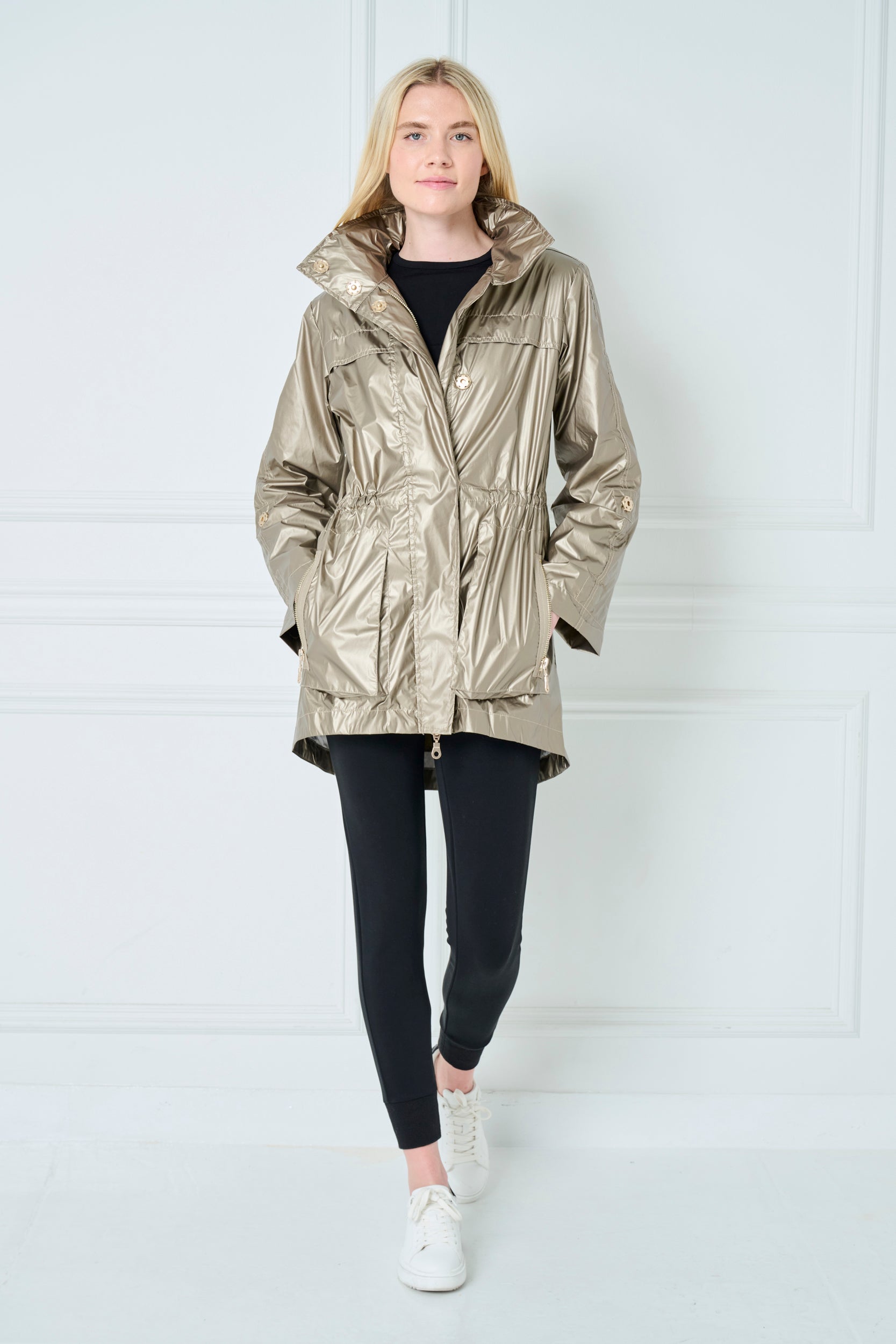 Women's metallic raincoat on sale