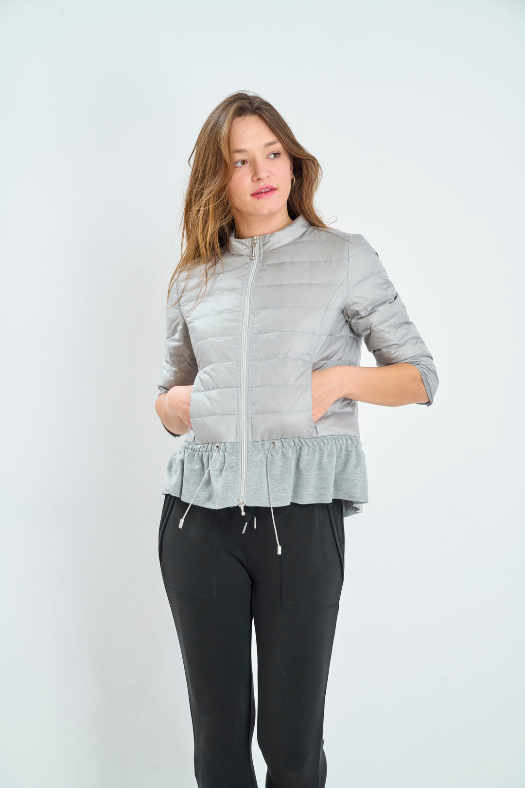 Quilted Knit Peplum Puffer Jacket