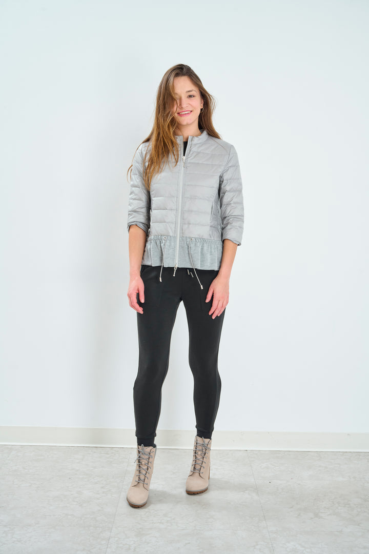 Quilted Knit Peplum Puffer Jacket