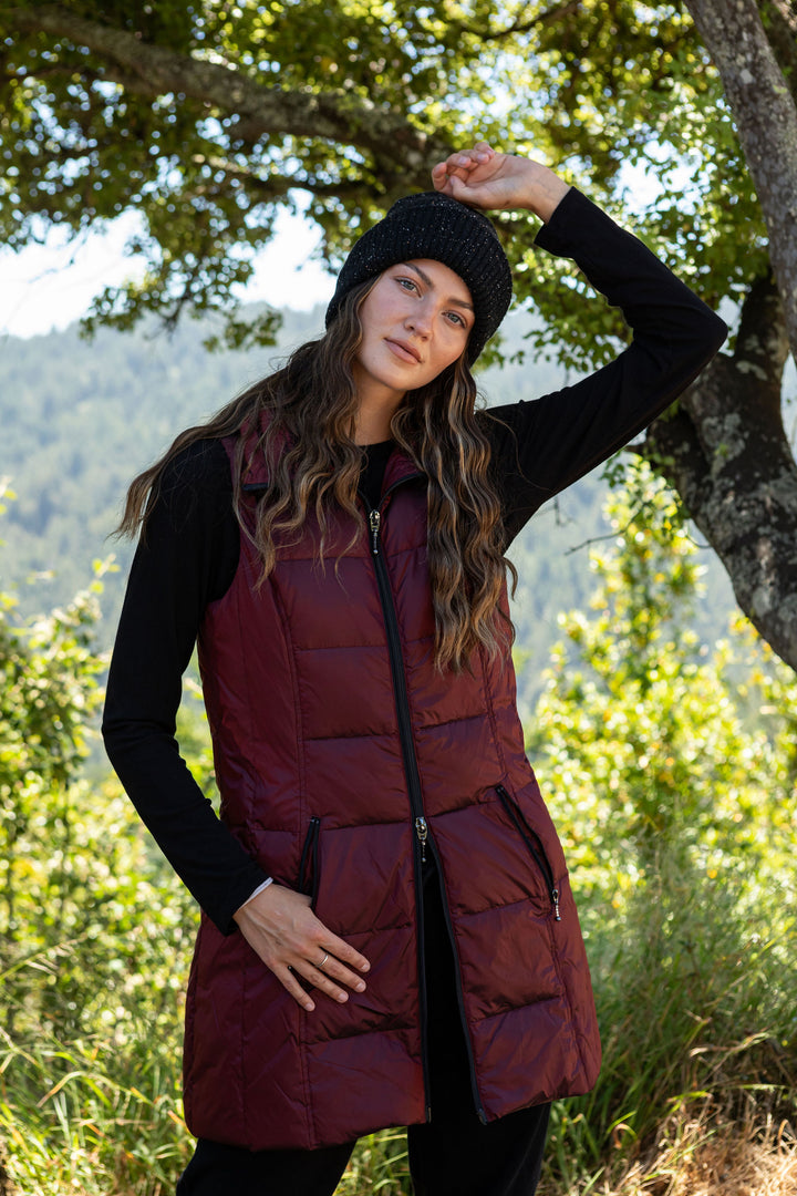 Long Metallic Nylon Down Vest