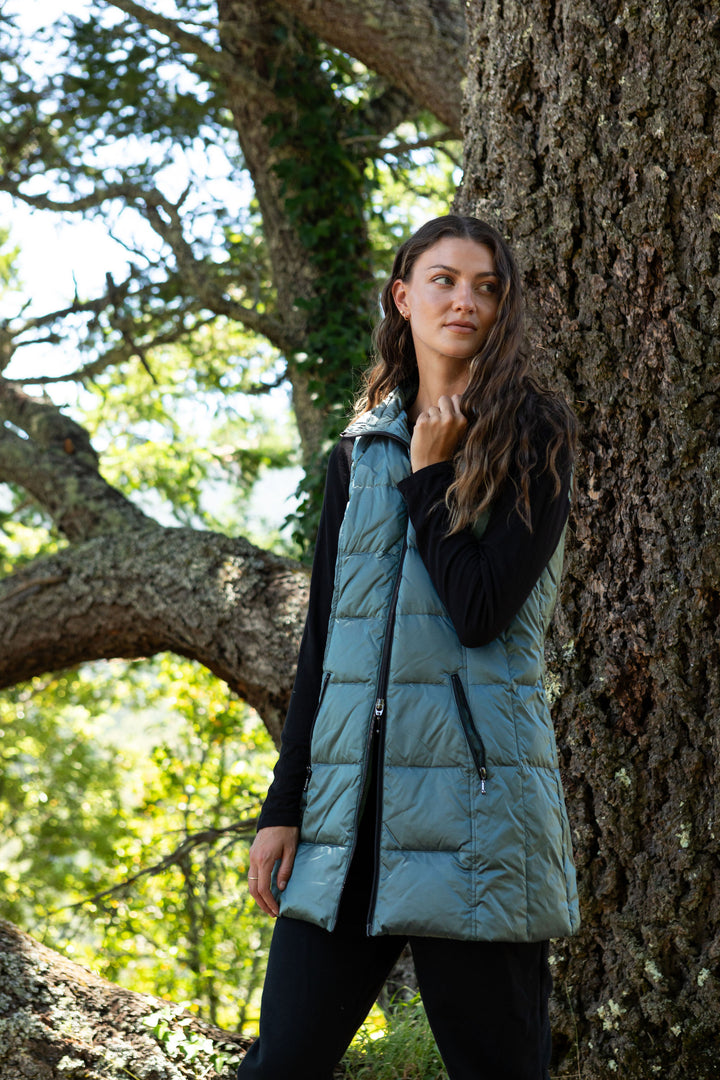 Long Metallic Nylon Down Vest