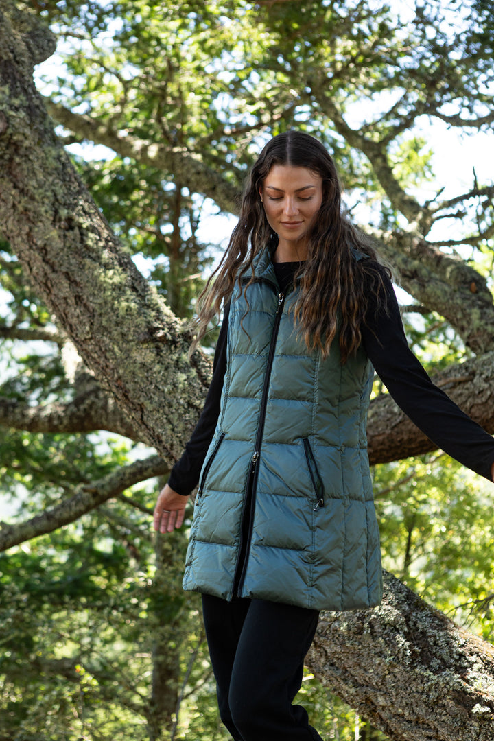 Long Metallic Nylon Down Vest