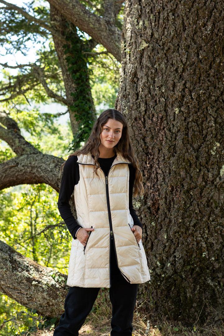 Long Metallic Nylon Down Vest
