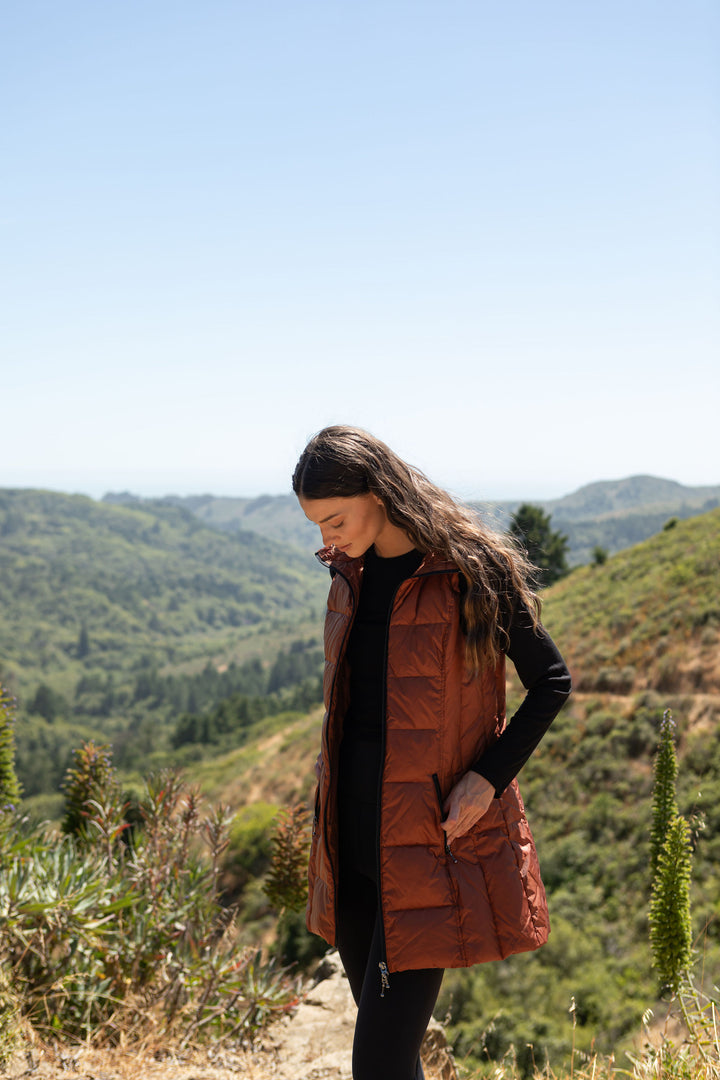 Long Metallic Nylon Down Vest