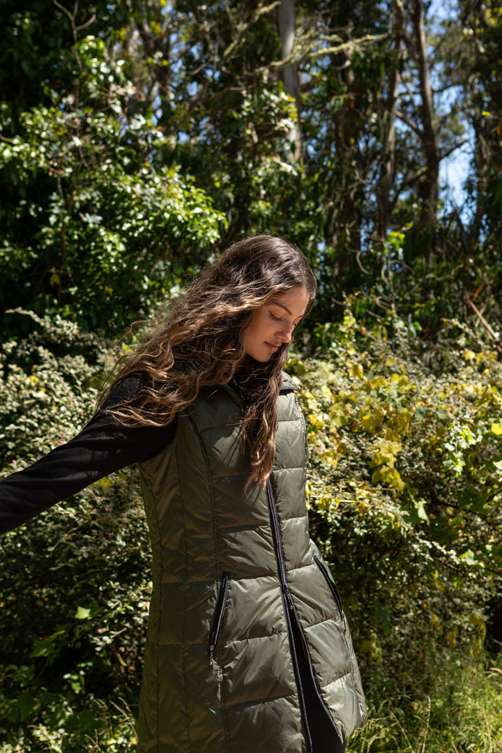 Long Metallic Nylon Down Vest