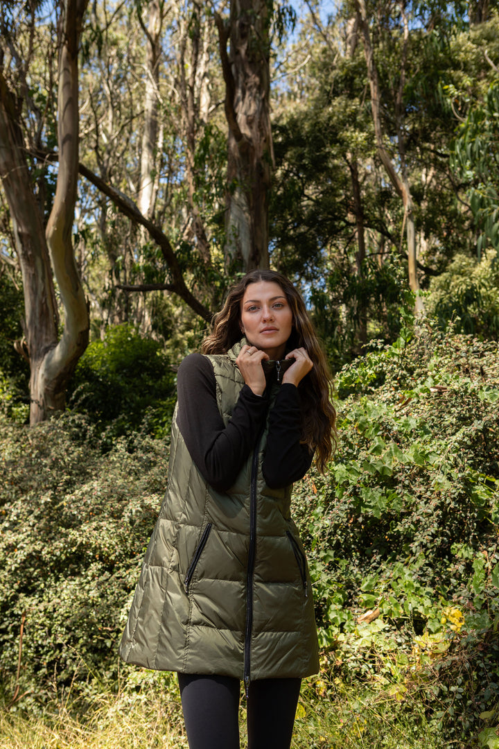 Long Metallic Nylon Down Vest