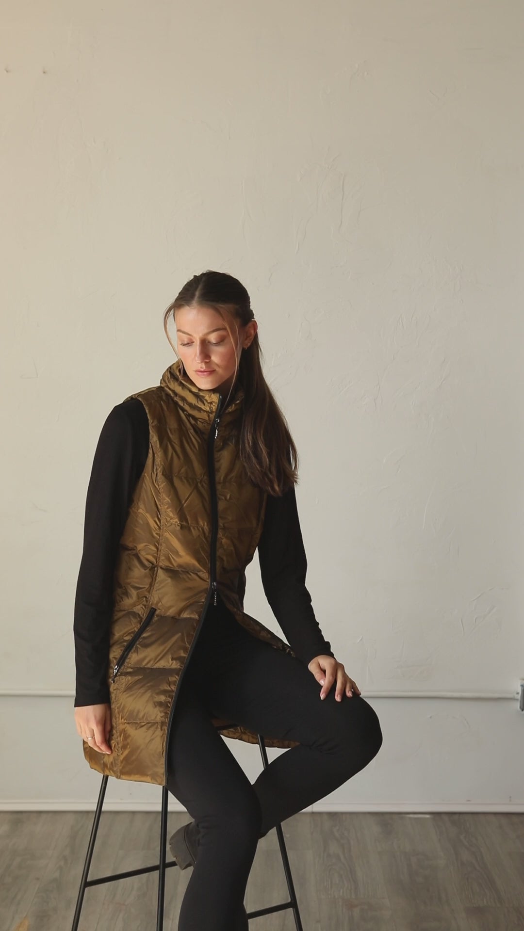 Long Metallic Nylon Down Vest