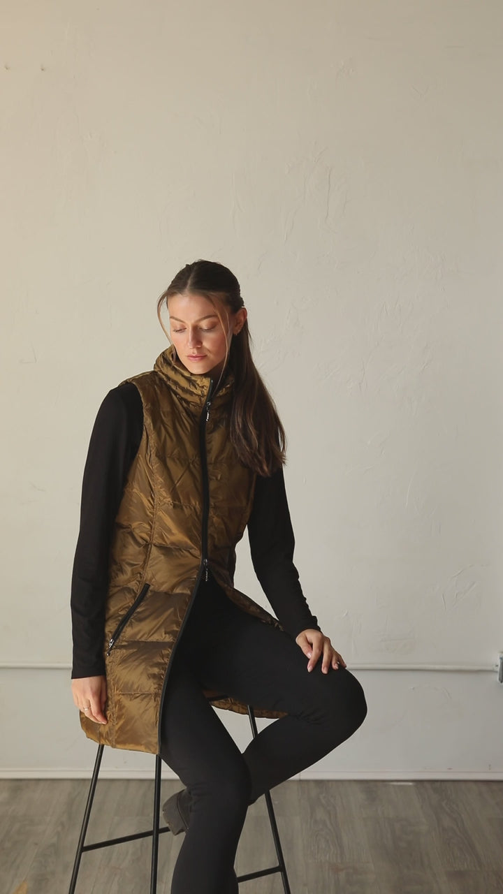 Long Metallic Nylon Down Vest