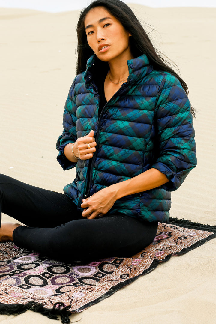 Pattern Crop Sleeve Puffer Jacket