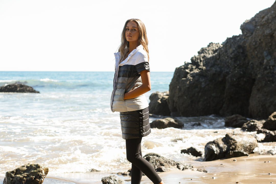 metallic Short Sleeve Puffer Jacket
