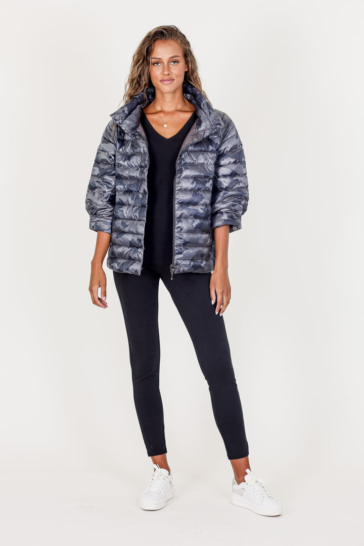 Pattern Crop Sleeve Puffer Jacket