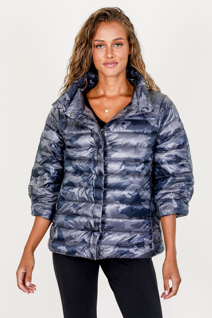 Pattern Crop Sleeve Puffer Jacket