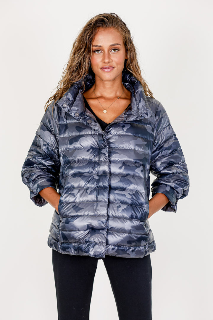 Pattern Crop Sleeve Puffer Jacket