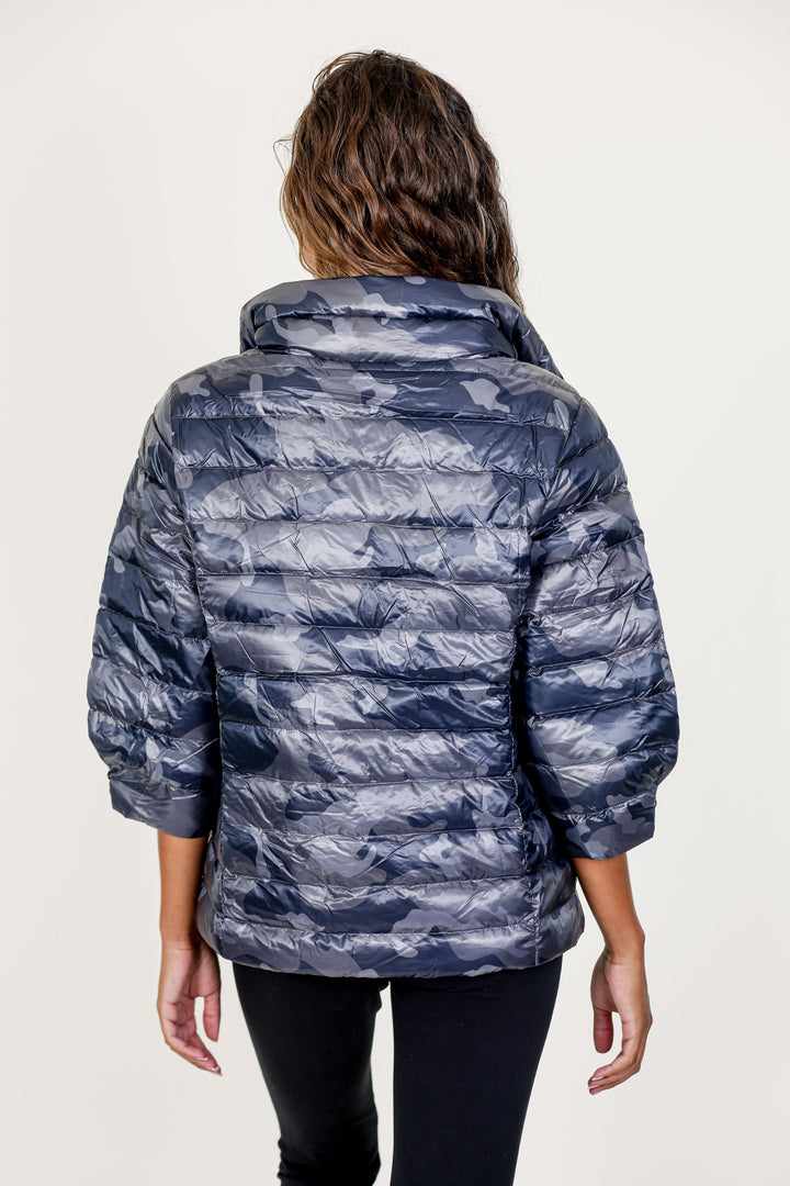 Pattern Crop Sleeve Puffer Jacket