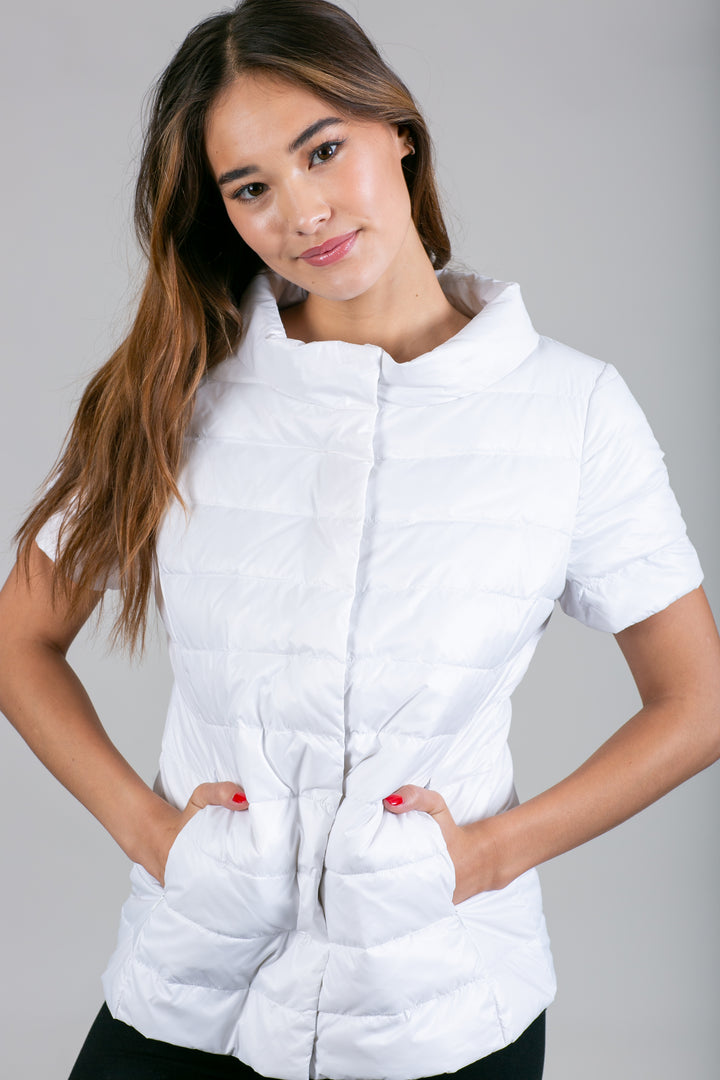 metallic Short Sleeve Puffer Jacket