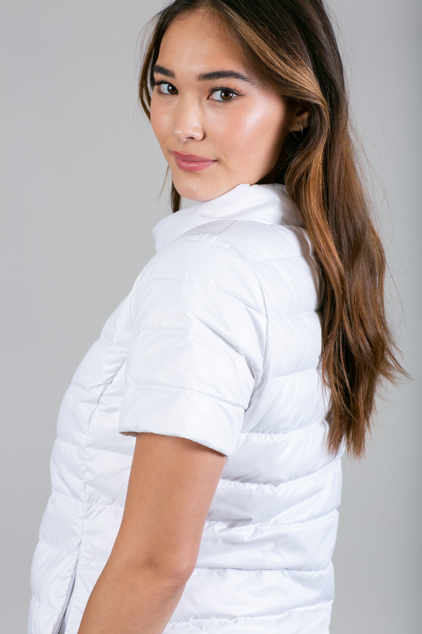 metallic Short Sleeve Puffer Jacket