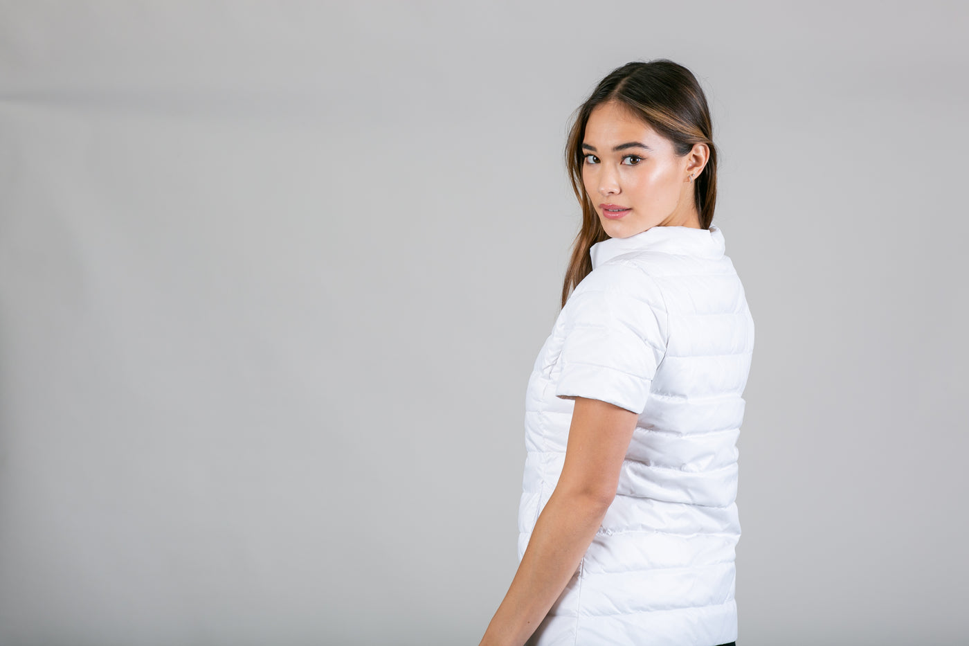 metallic Short Sleeve Puffer Jacket