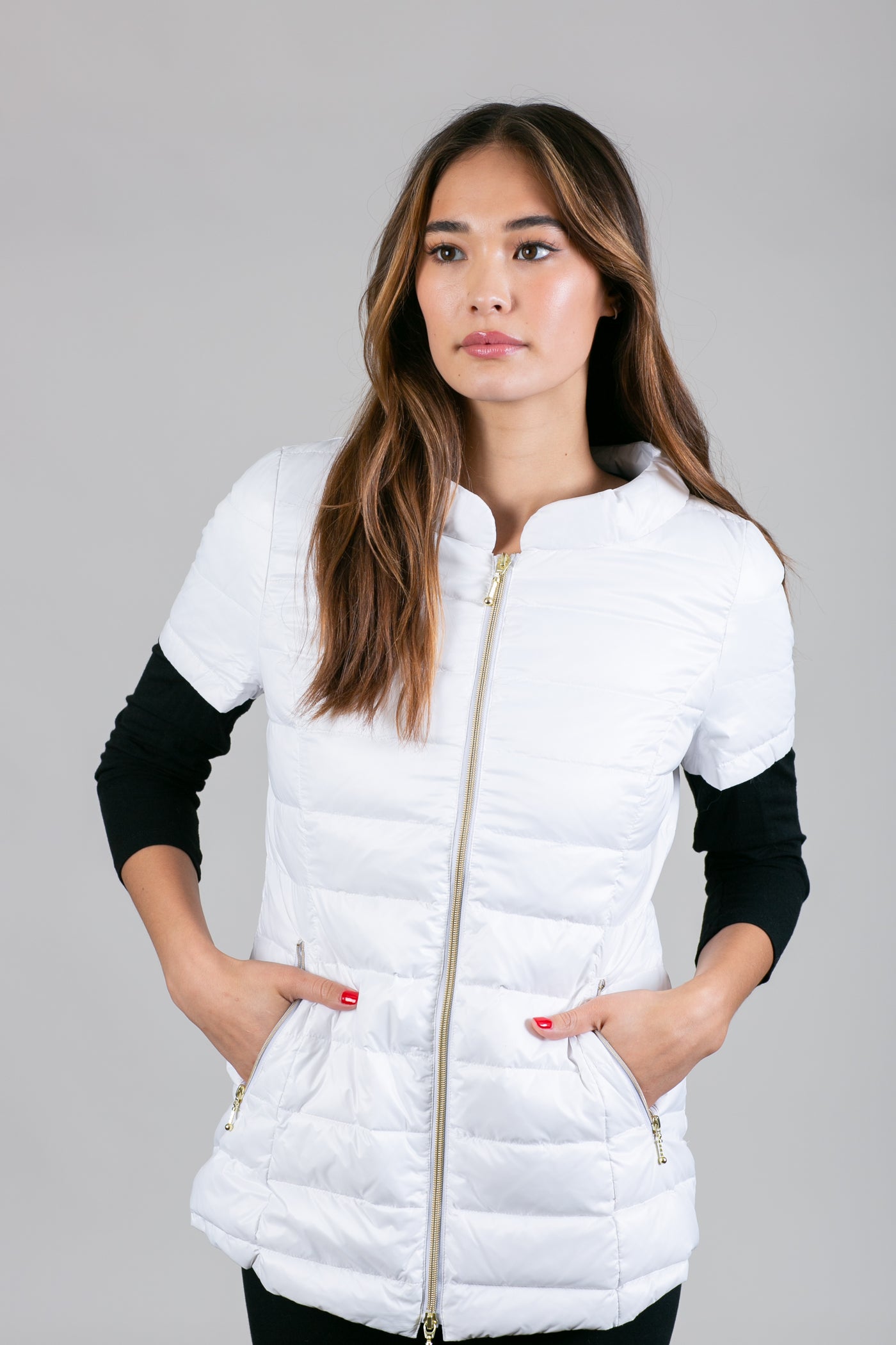 Quilted Short Sleeve Shirttail Jacket