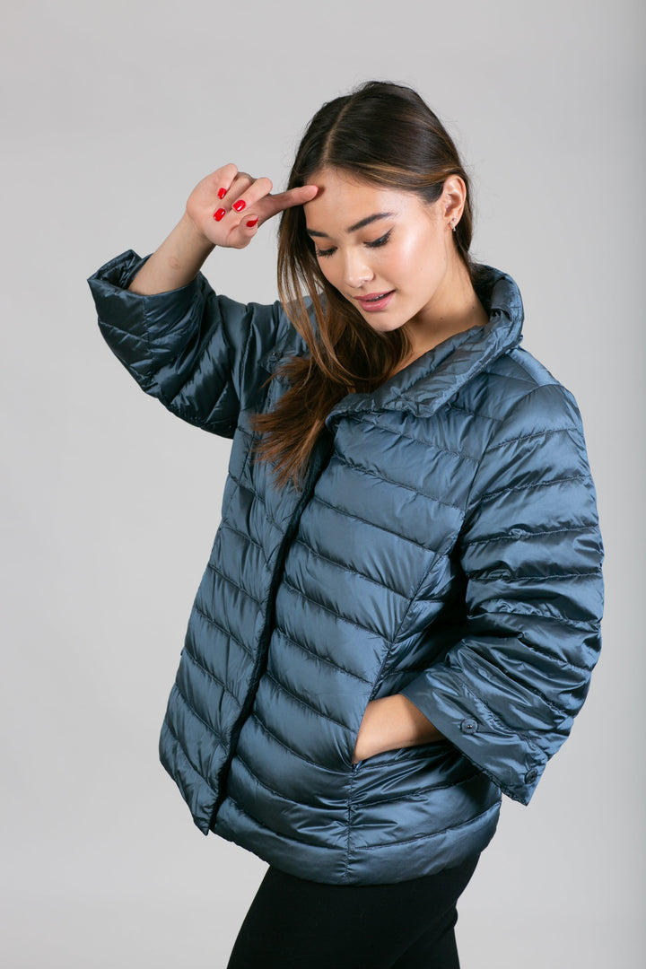Iridescent Crop Sleeve Puffer Jacket