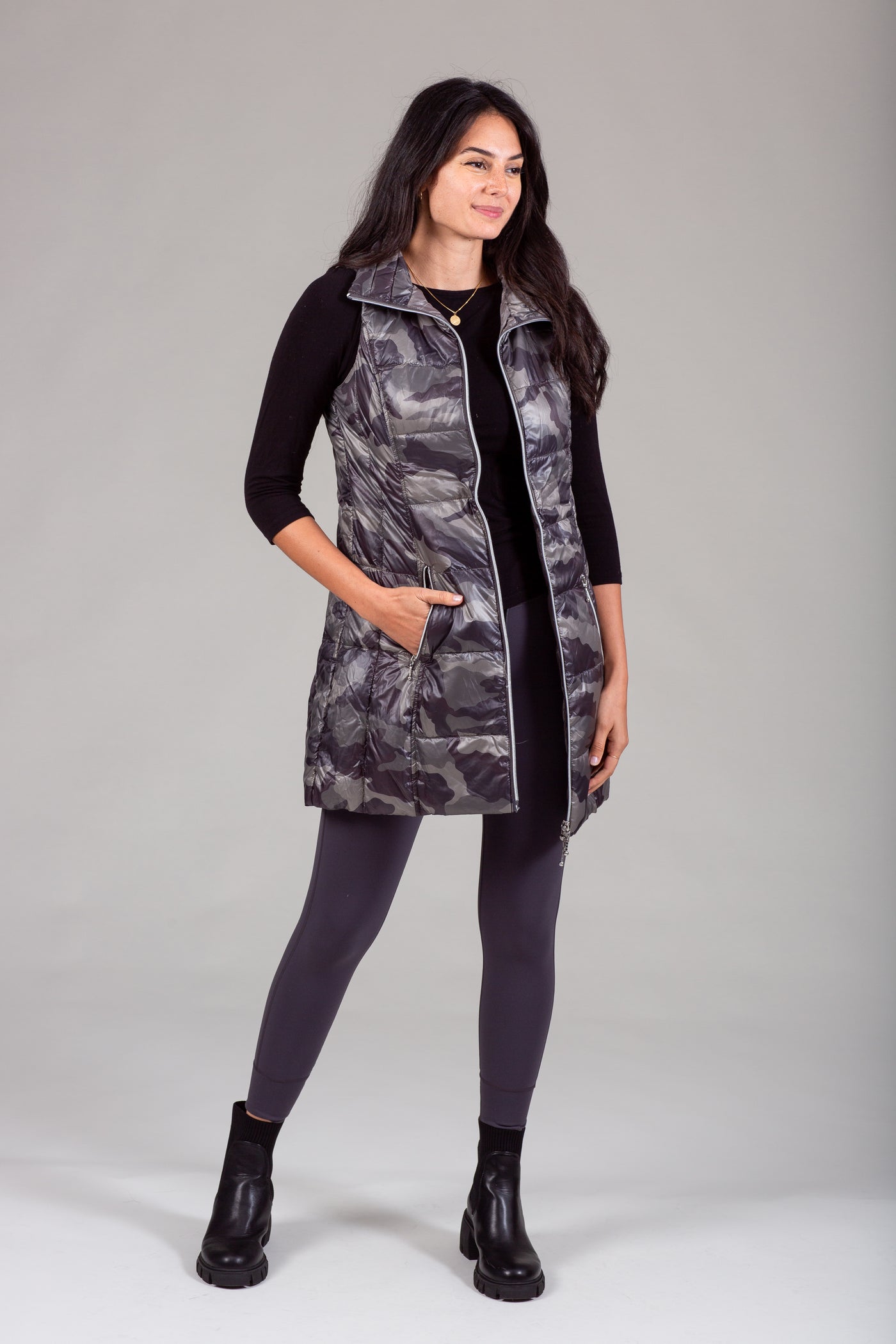 Long Printed Down Vest